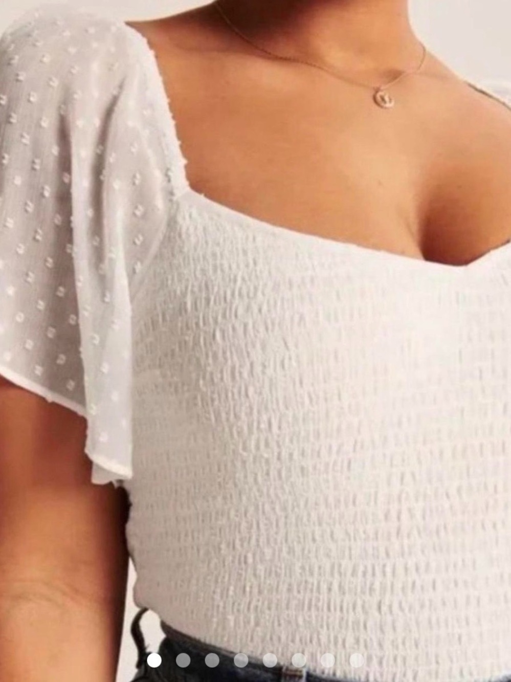 Abercrombie & Fitch White Smocked V-Neck Camisole/Crop with SheerFlutter Sleeves
